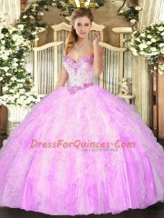 Sweetheart Sleeveless Organza Quinceanera Gowns Beading and Ruffles Lace Up