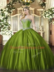 Floor Length Olive Green Quinceanera Dress Satin Sleeveless Beading