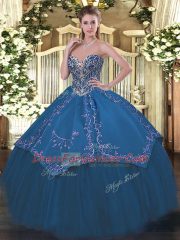 Blue Lace Up Sweet 16 Quinceanera Dress Beading and Embroidery Sleeveless Floor Length