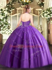 Sleeveless Tulle Floor Length Lace Up Sweet 16 Quinceanera Dress in Teal with Beading and Appliques
