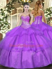 Captivating Sleeveless Lace Up Floor Length Beading and Ruffled Layers Quince Ball Gowns