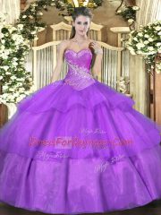 Captivating Sleeveless Lace Up Floor Length Beading and Ruffled Layers Quince Ball Gowns
