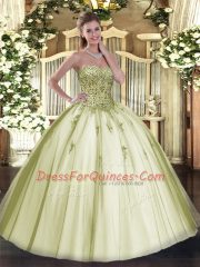 Sweetheart Sleeveless Quinceanera Gown Floor Length Beading Olive Green Tulle
