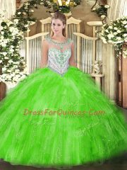 Ball Gowns Beading and Ruffles Sweet 16 Dress Zipper Tulle Sleeveless Floor Length