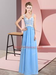 Eye-catching Aqua Blue V-neck Neckline Lace Prom Gown Sleeveless Zipper