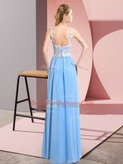 Eye-catching Aqua Blue V-neck Neckline Lace Prom Gown Sleeveless Zipper