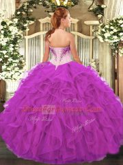 Inexpensive Purple Organza Lace Up Quinceanera Gown Sleeveless Floor Length Beading and Ruffles