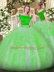 Green Short Sleeves Tulle Zipper 15 Quinceanera Dress for Military Ball and Sweet 16 and Quinceanera