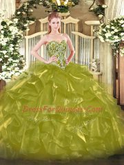 Flare Sweetheart Sleeveless Organza Quinceanera Dresses Beading and Ruffles Lace Up