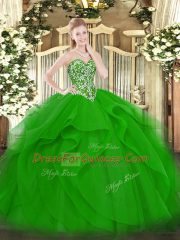 High End Sweetheart Sleeveless Lace Up Quince Ball Gowns Green Tulle