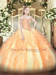 Multi-color Ball Gowns Tulle Off The Shoulder Sleeveless Beading and Ruffles Floor Length Lace Up Sweet 16 Quinceanera Dress
