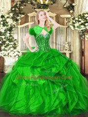 Organza Sweetheart Sleeveless Lace Up Beading and Ruffles Quinceanera Dresses in Green