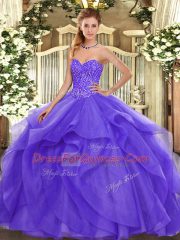 Low Price Lavender Sweetheart Lace Up Beading and Ruffles Quinceanera Gown Sleeveless