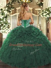 Floor Length Dark Green Ball Gown Prom Dress Tulle Sleeveless Beading and Ruffled Layers