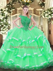 Sexy Apple Green Vestidos de Quinceanera Sweet 16 and Quinceanera with Beading and Ruffled Layers Scoop Sleeveless Lace Up