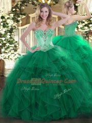 Dark Green Sweetheart Neckline Beading and Ruffles Quinceanera Gown Sleeveless Lace Up