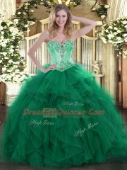 Dark Green Sweetheart Neckline Beading and Ruffles Quinceanera Gown Sleeveless Lace Up