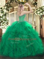 Dark Green Sweetheart Neckline Beading and Ruffles Quinceanera Gown Sleeveless Lace Up