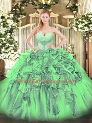 Ball Gowns Sweetheart Sleeveless Organza Floor Length Lace Up Beading and Ruffles Sweet 16 Quinceanera Dress