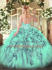 Ball Gowns Sweetheart Sleeveless Organza Floor Length Lace Up Beading and Ruffles Sweet 16 Quinceanera Dress