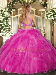 Discount Floor Length Purple Quinceanera Dress Halter Top Sleeveless Criss Cross