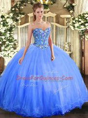 Glamorous Organza and Tulle Sleeveless Floor Length 15 Quinceanera Dress and Embroidery