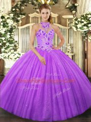 Halter Top Sleeveless Lace Up Sweet 16 Quinceanera Dress Lavender Tulle