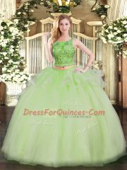 Gorgeous Yellow Green Lace Up Scoop Beading Quinceanera Dress Organza Sleeveless
