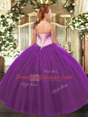 Floor Length Lace Up Quinceanera Dresses Blue for Military Ball and Sweet 16 with Beading