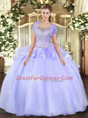 Lavender Sleeveless Organza and Tulle Clasp Handle Quinceanera Dresses for Military Ball and Sweet 16 and Quinceanera