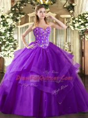 Gorgeous Tulle Sleeveless Floor Length Quince Ball Gowns and Embroidery and Ruffled Layers