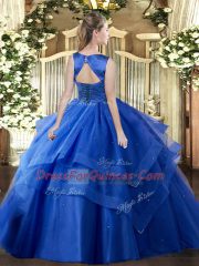 Eggplant Purple Ball Gowns Ruffled Layers Sweet 16 Dresses Lace Up Tulle Sleeveless Floor Length