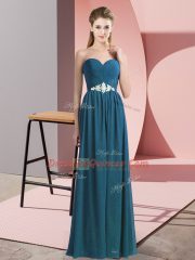 Sleeveless Floor Length Beading Lace Up Prom Dresses with Teal