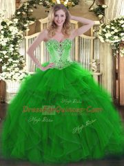 Trendy Green Sleeveless Organza Lace Up Ball Gown Prom Dress for Sweet 16 and Quinceanera