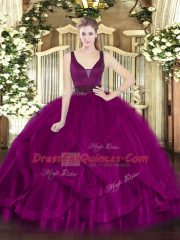 Beauteous Beading and Ruffles Sweet 16 Dresses Fuchsia Zipper Sleeveless Floor Length