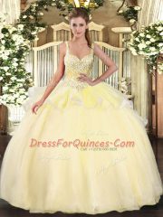 Fine Straps Sleeveless Organza Quinceanera Gown Beading Lace Up