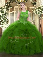 Organza Scoop Sleeveless Zipper Beading and Ruffles Quinceanera Dresses in Green