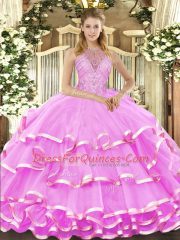 Modern Floor Length Ball Gowns Sleeveless Lilac Quinceanera Dress Lace Up