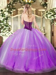 Luxury Ball Gowns Strapless Sleeveless Tulle Floor Length Lace Up Beading and Ruffles Quinceanera Gown