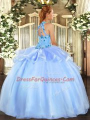 Sleeveless Organza Floor Length Lace Up Sweet 16 Dress in Lavender with Embroidery