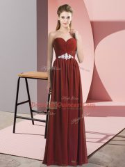 Rust Red Chiffon Lace Up Sweetheart Sleeveless Floor Length Homecoming Dress Beading