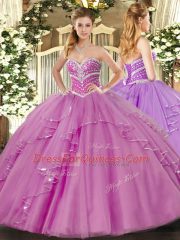 Floor Length Ball Gowns Sleeveless Lilac Quinceanera Dresses Lace Up