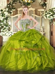 Olive Green Sleeveless Beading and Ruffled Layers Floor Length Sweet 16 Quinceanera Dress