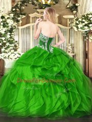 Olive Green Sleeveless Beading and Ruffled Layers Floor Length Sweet 16 Quinceanera Dress
