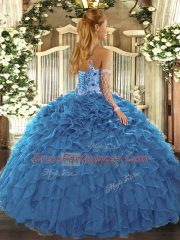 Teal Quinceanera Dresses Sweet 16 and Quinceanera with Beading and Embroidery and Ruffles Halter Top Sleeveless Lace Up