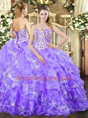 Fantastic Lavender Sweetheart Lace Up Beading and Ruffled Layers Ball Gown Prom Dress Sleeveless
