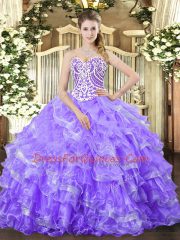 Fantastic Lavender Sweetheart Lace Up Beading and Ruffled Layers Ball Gown Prom Dress Sleeveless