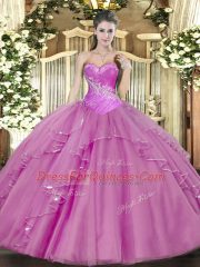 Smart Sleeveless Floor Length Beading Lace Up 15 Quinceanera Dress with Lilac