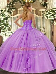Smart Sleeveless Floor Length Beading Lace Up 15 Quinceanera Dress with Lilac