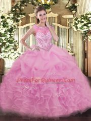 Customized Floor Length Lace Up Sweet 16 Dress Lilac for Sweet 16 and Quinceanera with Beading and Ruffles